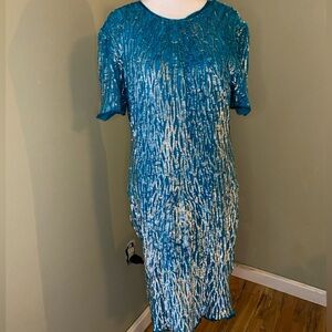 Vintage Stenay Sequin Beaded Silk Cocktail Gown